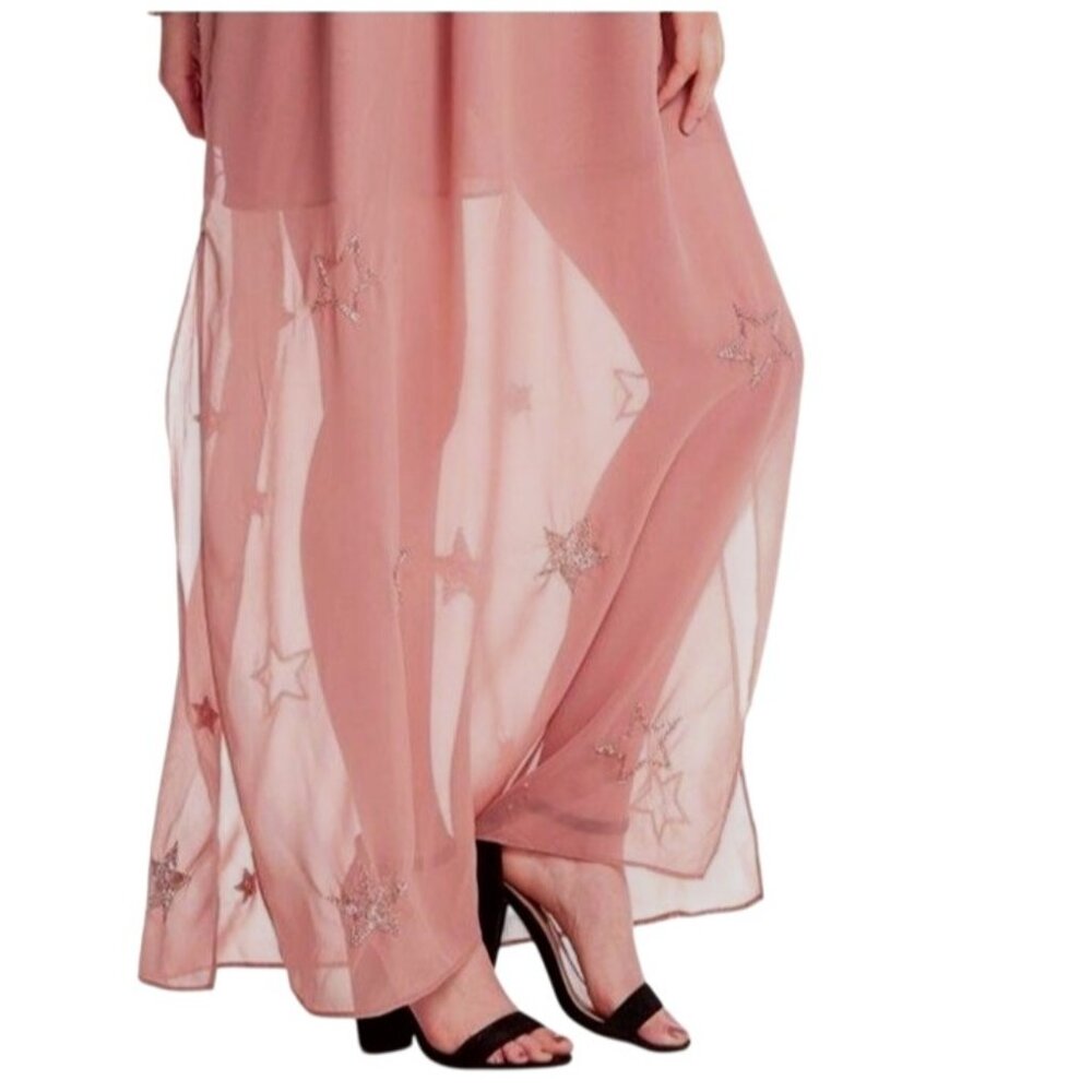 NEW Chaser Beaded Star Long Slit Sleeve Maxi Dress in Rosebud/Dusty Rose, Size M - Picture 3 of 15